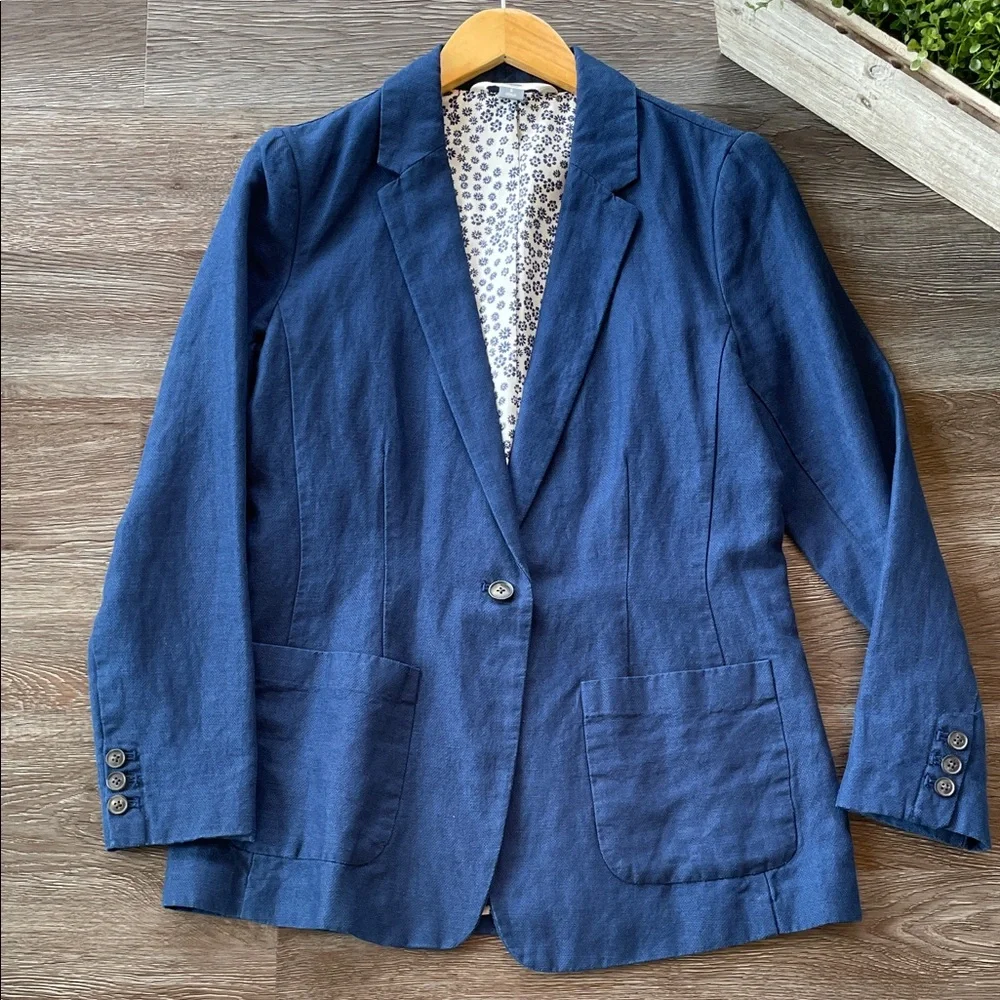 Old Navy Linen Cotton Navy Blue Fully Lined Blazer Jacket Size Small - Picture 1 of 9